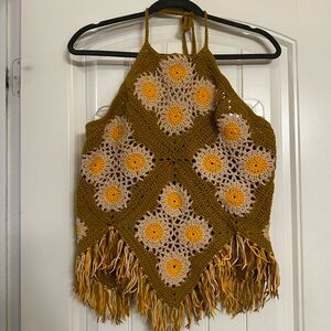 Judith March Crochet Halter Top with Fringe size L